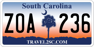 SC license plate ZOA236