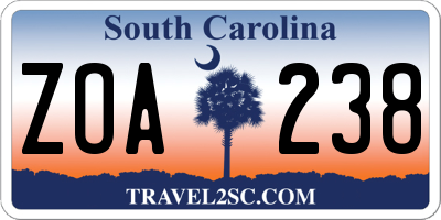 SC license plate ZOA238
