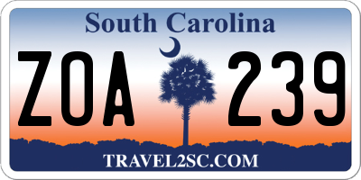 SC license plate ZOA239