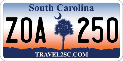 SC license plate ZOA250
