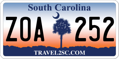 SC license plate ZOA252