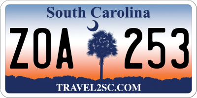 SC license plate ZOA253