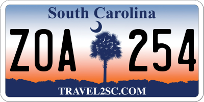 SC license plate ZOA254