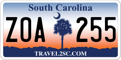 SC license plate ZOA255