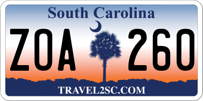 SC license plate ZOA260