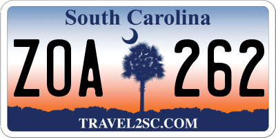SC license plate ZOA262