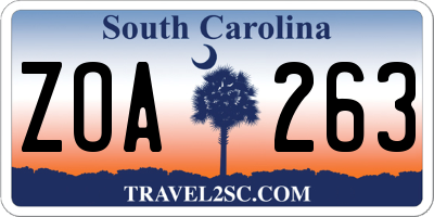 SC license plate ZOA263