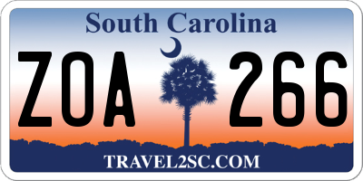 SC license plate ZOA266
