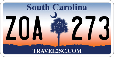 SC license plate ZOA273