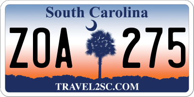SC license plate ZOA275