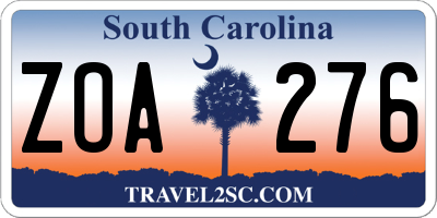 SC license plate ZOA276