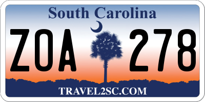 SC license plate ZOA278