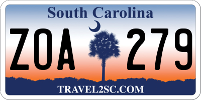 SC license plate ZOA279