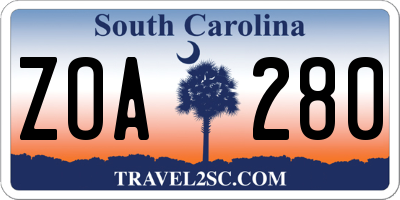 SC license plate ZOA280
