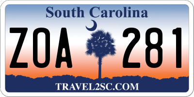 SC license plate ZOA281