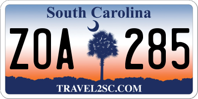 SC license plate ZOA285