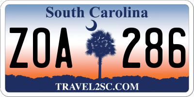 SC license plate ZOA286