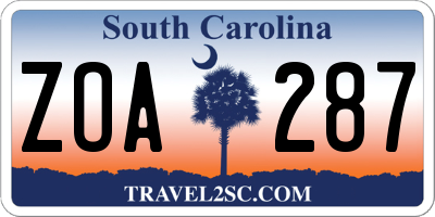 SC license plate ZOA287
