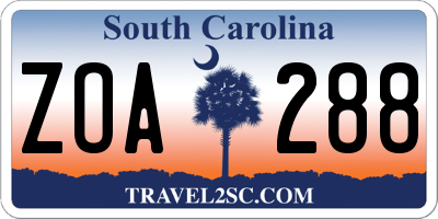 SC license plate ZOA288