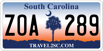 SC license plate ZOA289