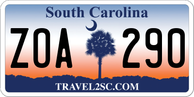 SC license plate ZOA290