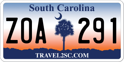 SC license plate ZOA291