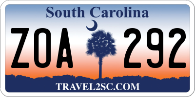 SC license plate ZOA292