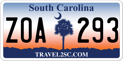 SC license plate ZOA293