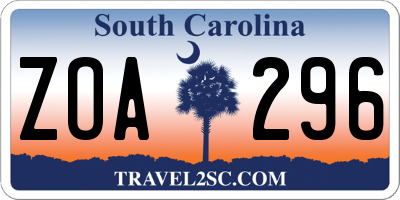 SC license plate ZOA296