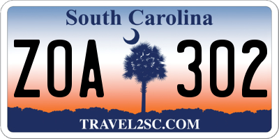 SC license plate ZOA302