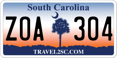 SC license plate ZOA304