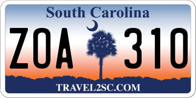 SC license plate ZOA310