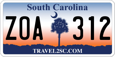 SC license plate ZOA312