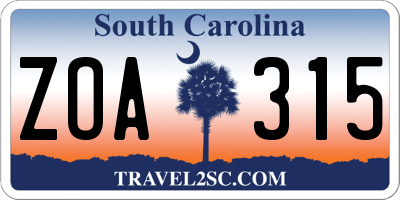 SC license plate ZOA315