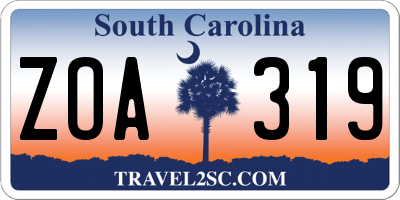 SC license plate ZOA319