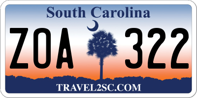 SC license plate ZOA322