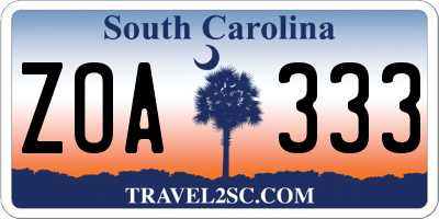 SC license plate ZOA333