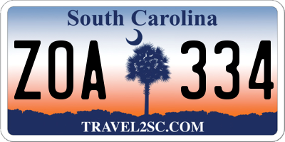 SC license plate ZOA334