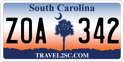 SC license plate ZOA342