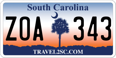 SC license plate ZOA343