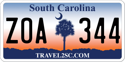 SC license plate ZOA344