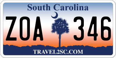 SC license plate ZOA346