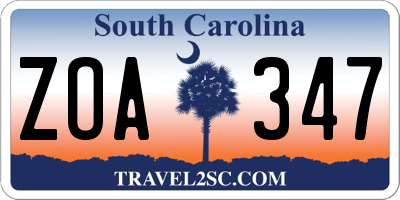 SC license plate ZOA347