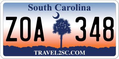 SC license plate ZOA348