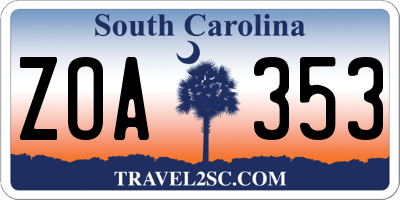 SC license plate ZOA353
