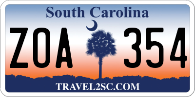SC license plate ZOA354