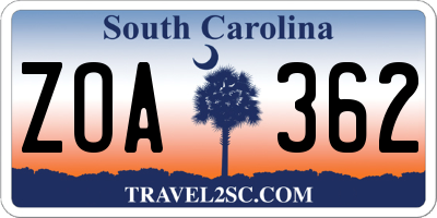 SC license plate ZOA362