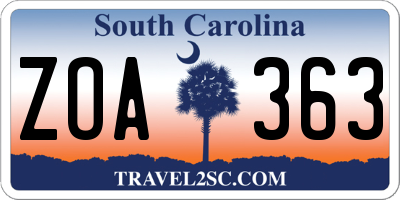 SC license plate ZOA363