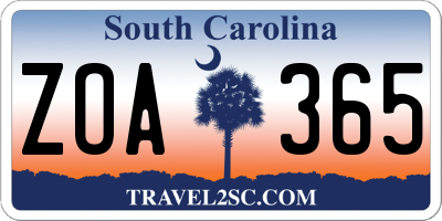 SC license plate ZOA365