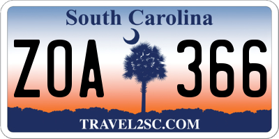 SC license plate ZOA366